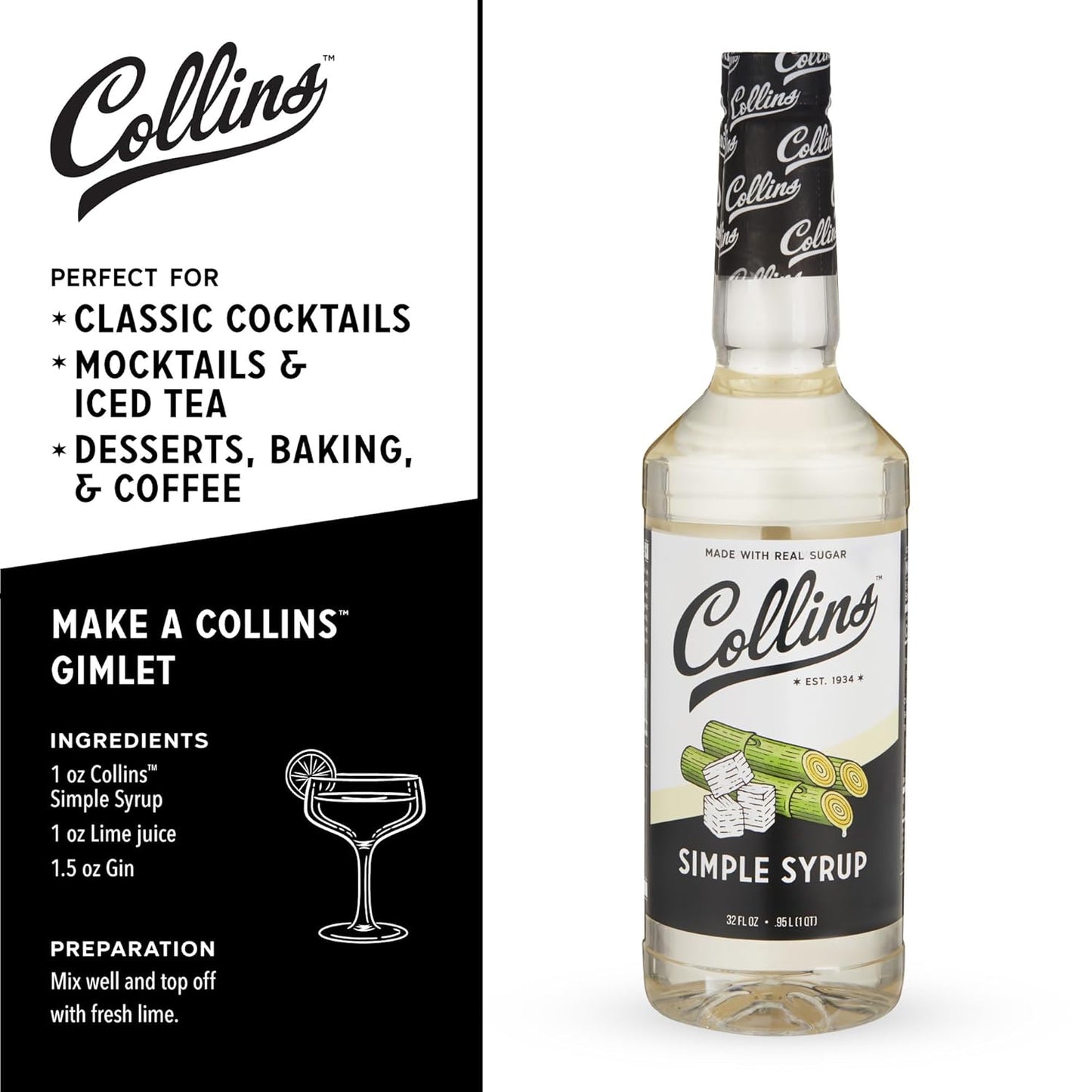 Collins Simple Syrup for Cocktails - 32 fl oz