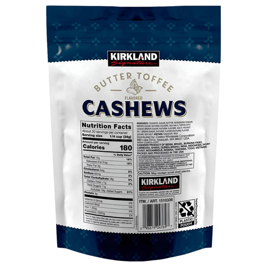 Kirkland Butter Toffee Cashews – 24oz Sweet Crunchy Snack Bag