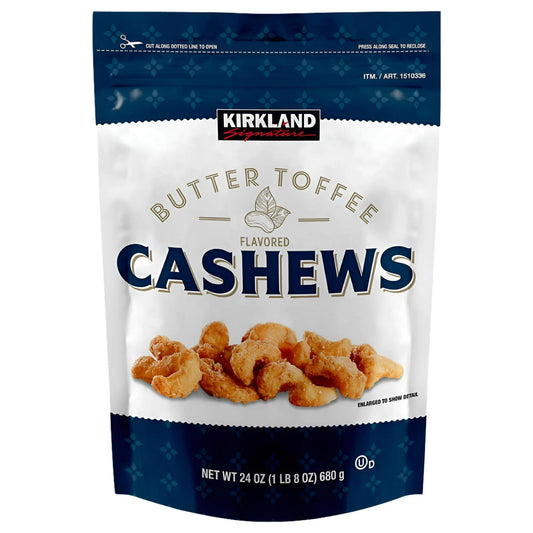 Kirkland Butter Toffee Cashews – 24oz Sweet Crunchy Snack Bag