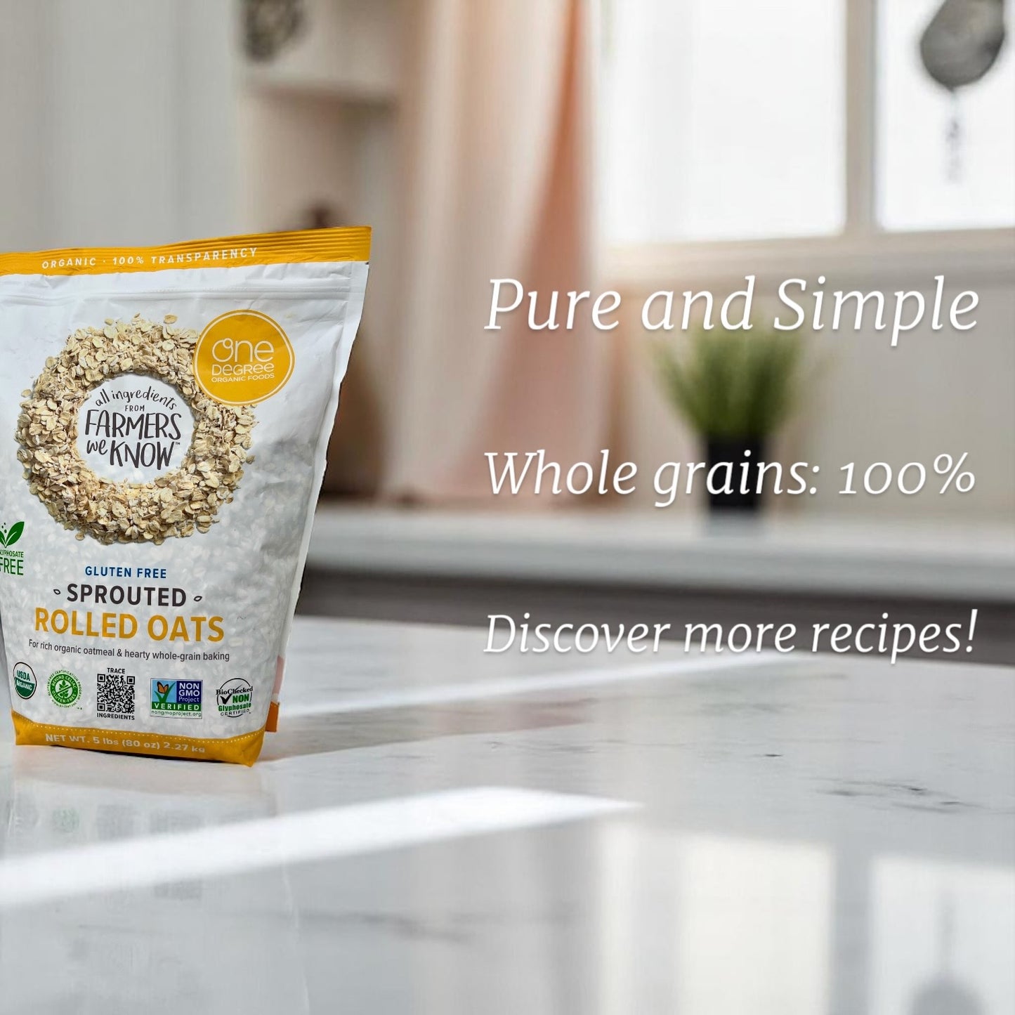 Organic Sprouted Rolled Oats – Gluten-Free, Glyphosate-Free, Non-GMO – 5 lbs by One Degree Organic Foods