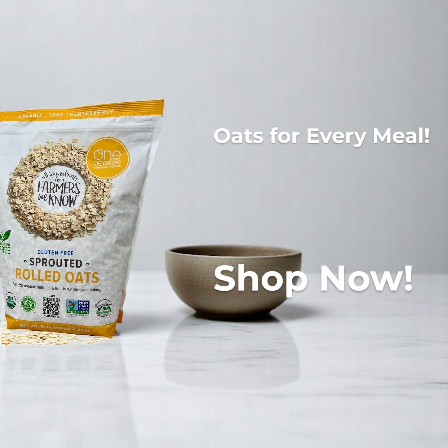 Organic Sprouted Rolled Oats – Gluten-Free, Glyphosate-Free, Non-GMO – 5 lbs by One Degree Organic Foods