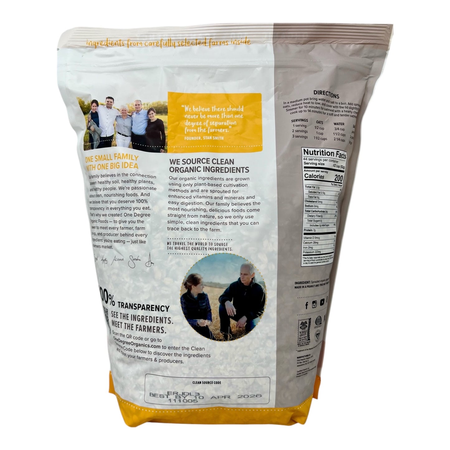 Organic Sprouted Rolled Oats – Gluten-Free, Glyphosate-Free, Non-GMO – 5 lbs by One Degree Organic Foods