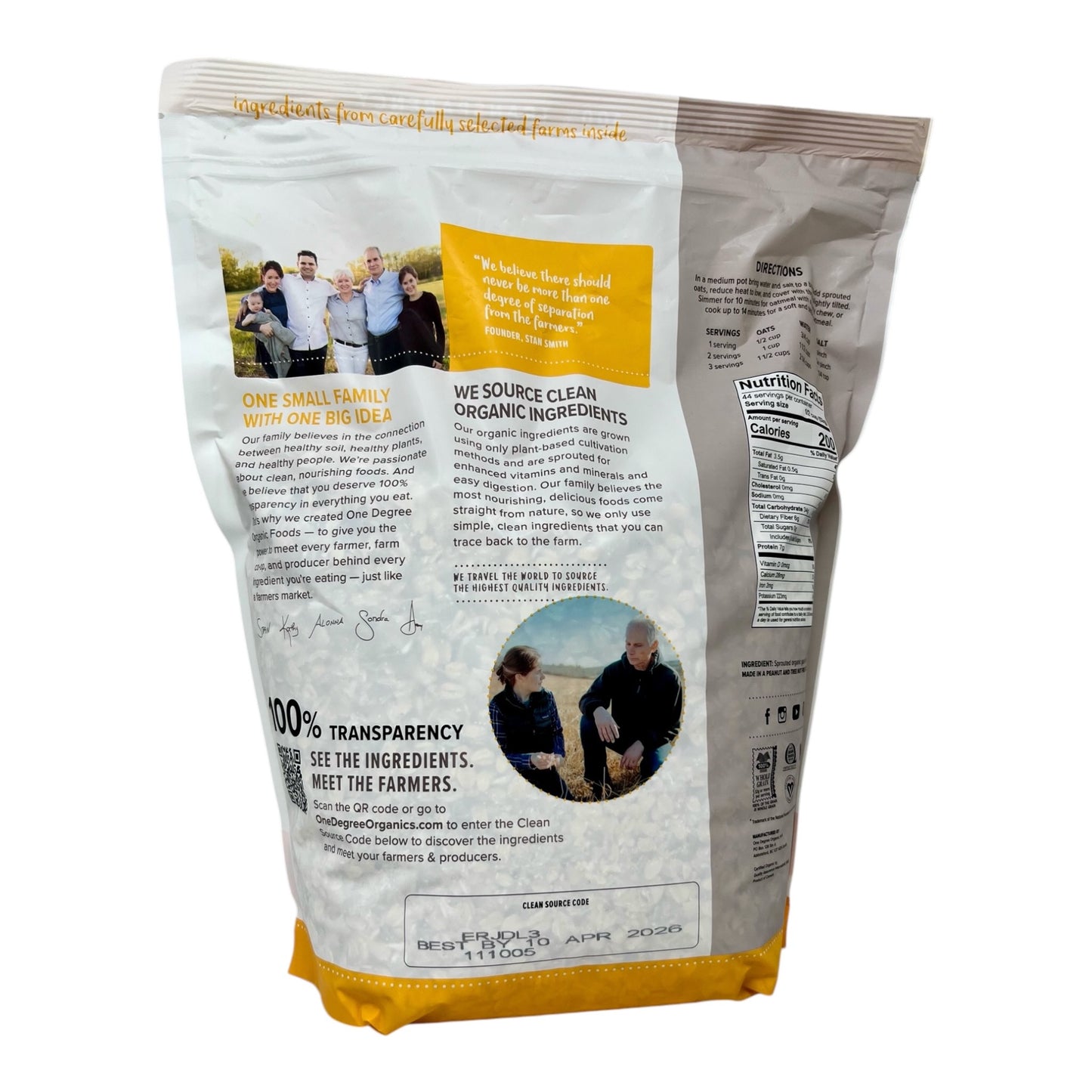 Organic Sprouted Rolled Oats – Gluten-Free, Glyphosate-Free, Non-GMO – 5 lbs by One Degree Organic Foods