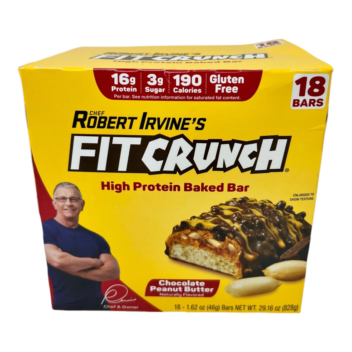 Robert Irvine's FITCRUNCH Chocolate Peanut Butter Protein Bars – 18 Count (1.62 oz each) | 16g Protein, Gluten-Free, Low Sugar
