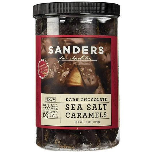 Sanders Dark Chocolate Sea Salt Caramels – Handcrafted, Kettle-Cooked Caramel Covered in Rich Dark Chocolate (36 oz)