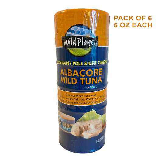 Wild Planet Albacore Wild Tuna – Sustainably Pole & Line Caught, No Water or Oil Added, High-Protein Canned Tuna (6 x 5oz Cans)