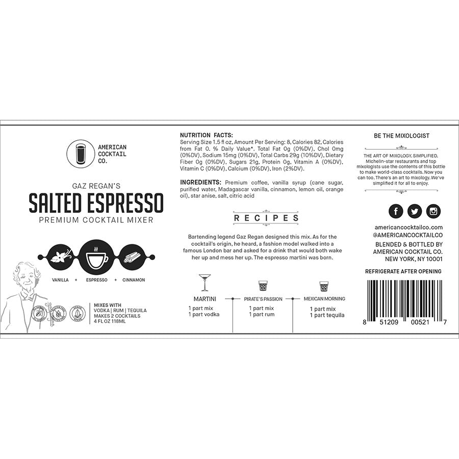 Gaz Regan's Espresso Martini Premium Cocktail Mixer 4 oz