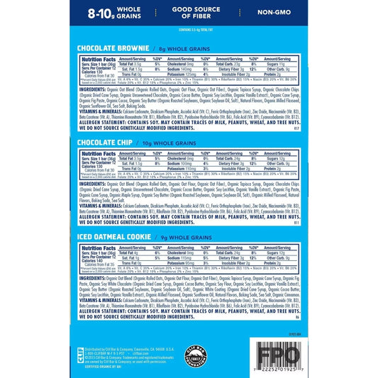 CLIF Kid Organic ZBAR Variety Pack - 36 Count (12 Chocolate Brownie, 12 Chocolate Chip, 12 Iced Oatmeal Cookie) | Whole Grain Energy Bars | USDA Organic, Non-GMO, 10-12g Whole Grains