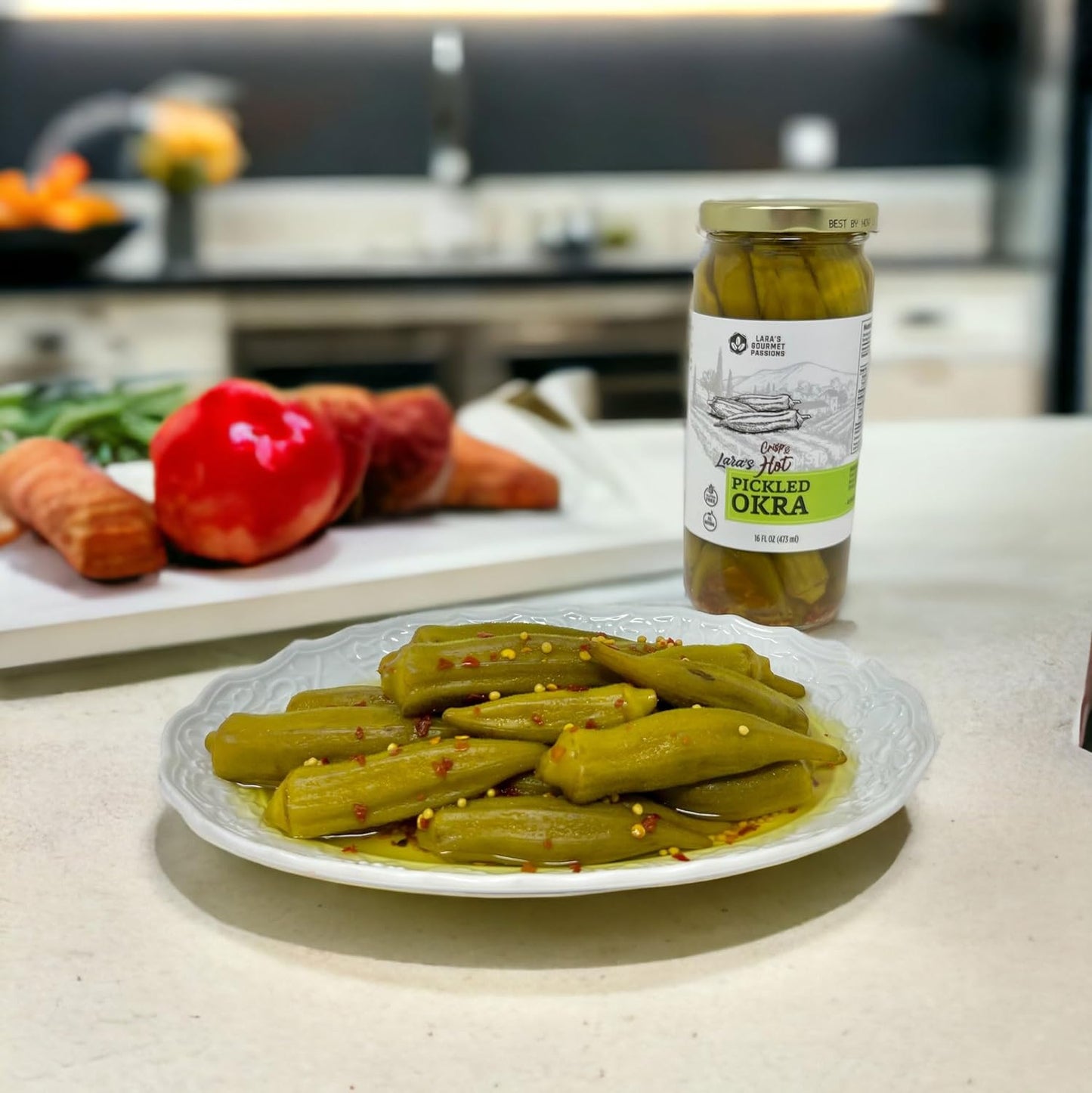 Lara's Crisp and Hot Pickled Okra – 16 fl oz