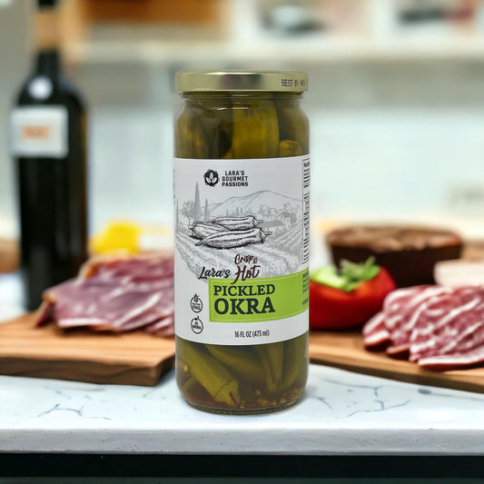 Lara's Crisp and Hot Pickled Okra – 16 fl oz