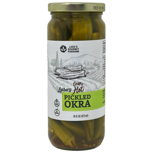 Lara's Crisp and Hot Pickled Okra – 16 fl oz