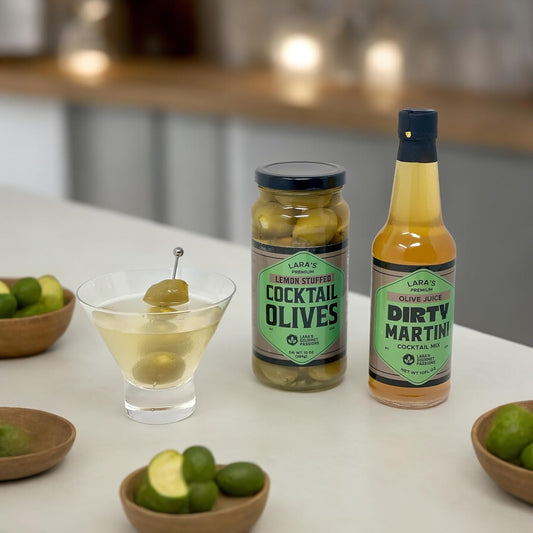 Lara's Premium Olive Juice Dirty Martini Cocktail Mix, Small Batch – Vodka, Vermouth, Gin Mixer - 10 fl oz