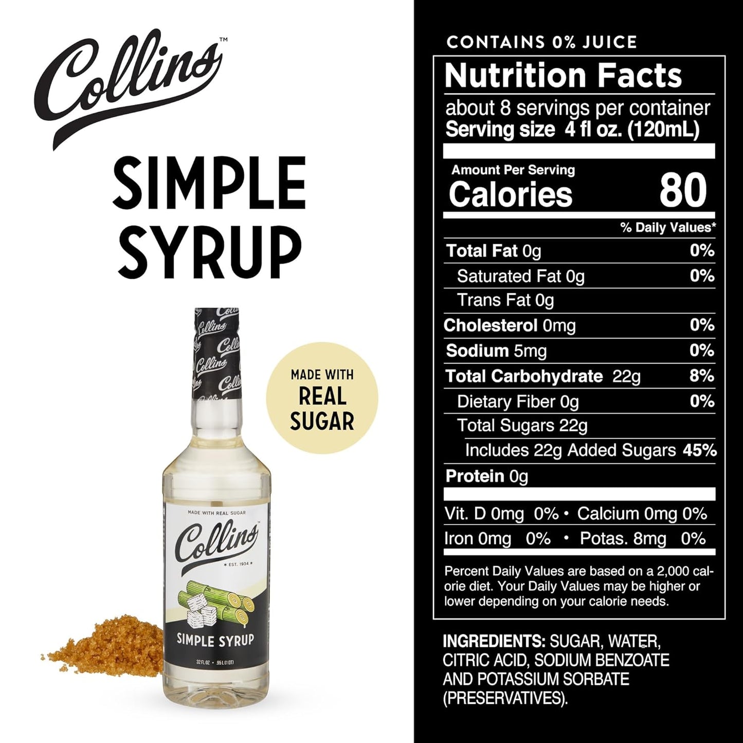 Collins Simple Syrup for Cocktails - 32 fl oz