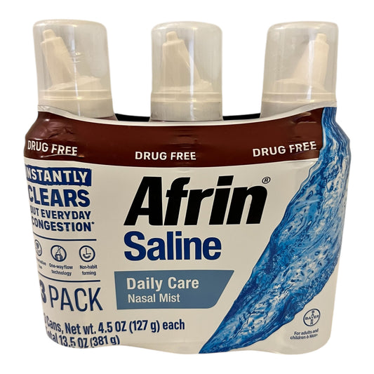 Afrin Saline Daily Care Nasal Mist – Drug-Free Congestion Relief & Sinus Moisturizer (3 Pack, 4.5 oz Each)