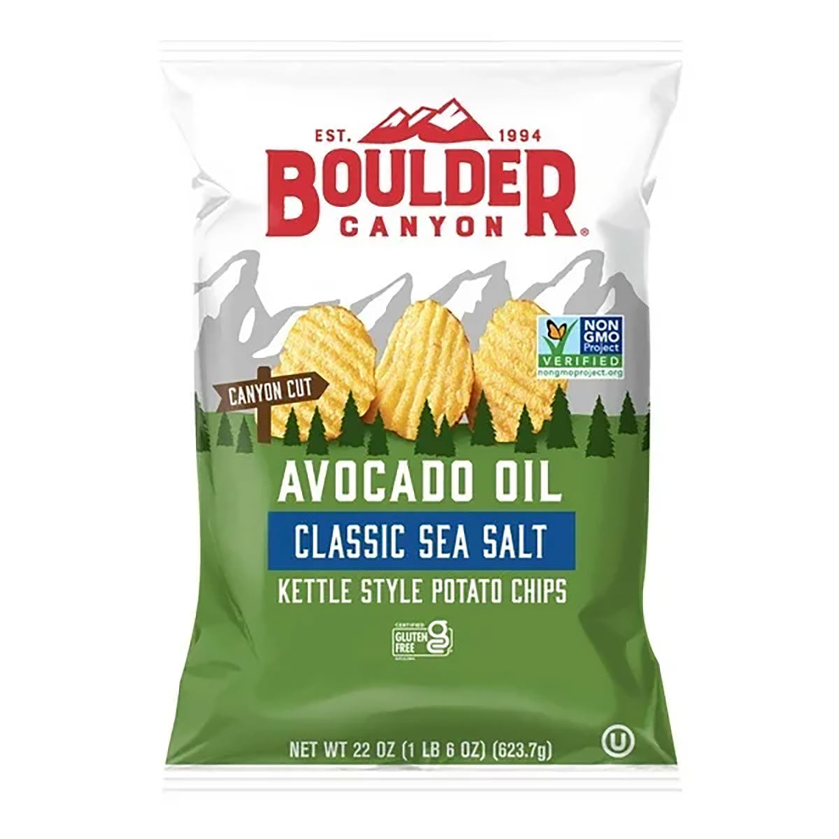 Boulder Canyon Avocado Oil Kettle Cooked Potato Chips, Sea Salt Flavor – Gluten-Free, Non-GMO, 22 oz Family Size Bag