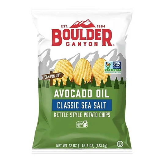 Boulder Canyon Avocado Oil Kettle Cooked Potato Chips, Sea Salt Flavor – Gluten-Free, Non-GMO, 22 oz Family Size Bag