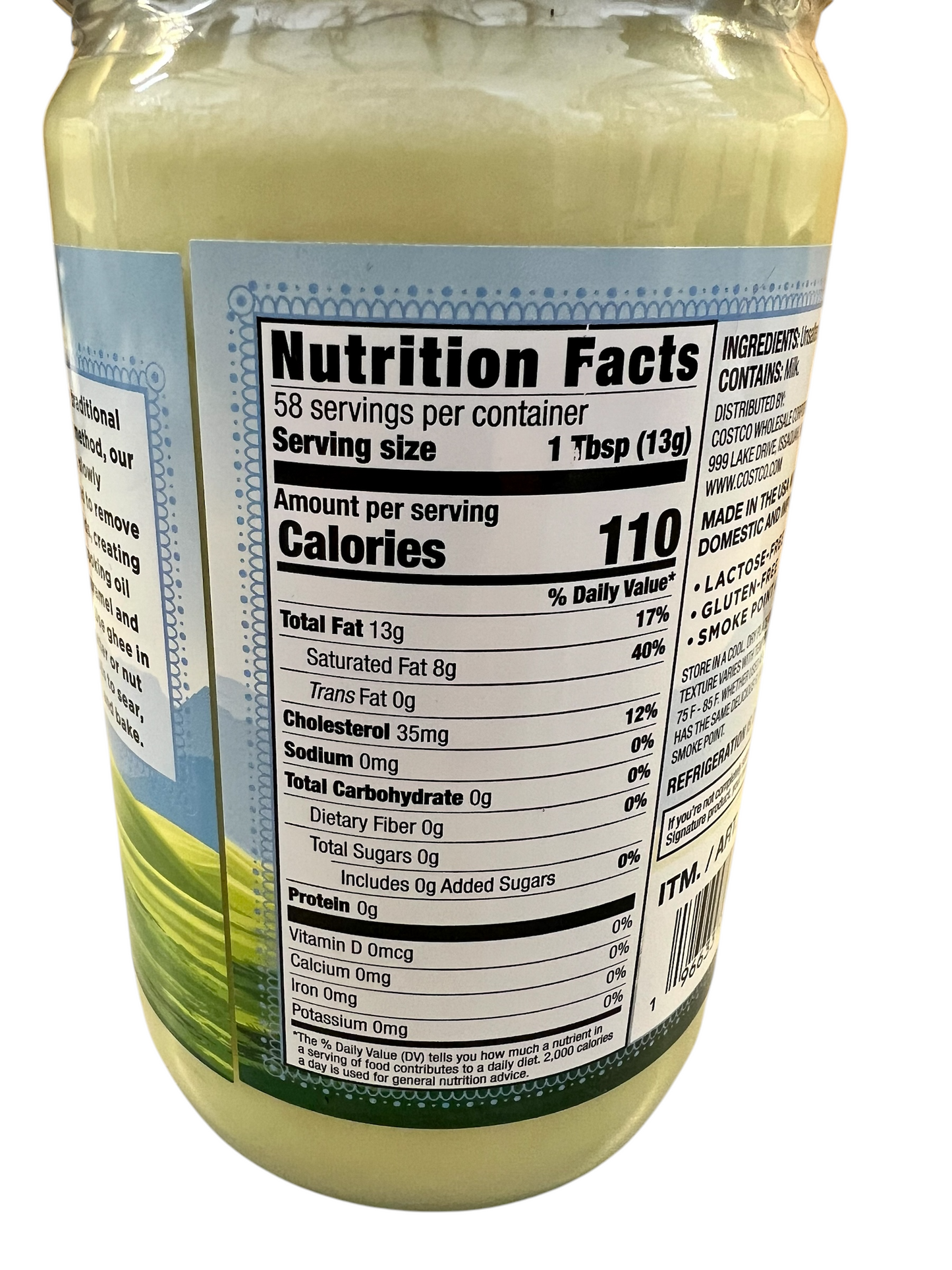 Kirkland Signature Ghee – Clarified Butter, Lactose-Free, Gluten-Free, High Smoke Point (27 oz / 765 g) – Premium Cooking & Baking Alternative to Butter & Oil