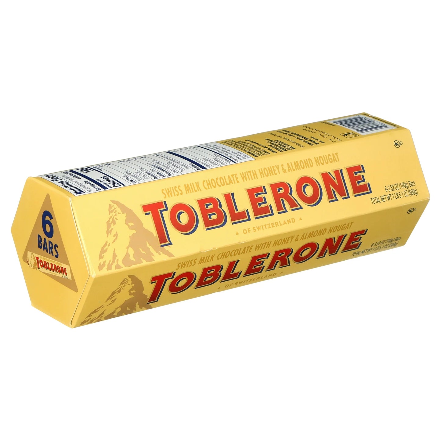 Toblerone Swiss Milk Chocolate Bars with Honey & Almond Nougat - 3.52 Oz (Pack of 6)