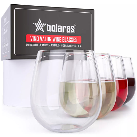 Bolaras Vino Valor Wine Glasses - Set of 4, Shatterproof, 16oz, 100% Tritan