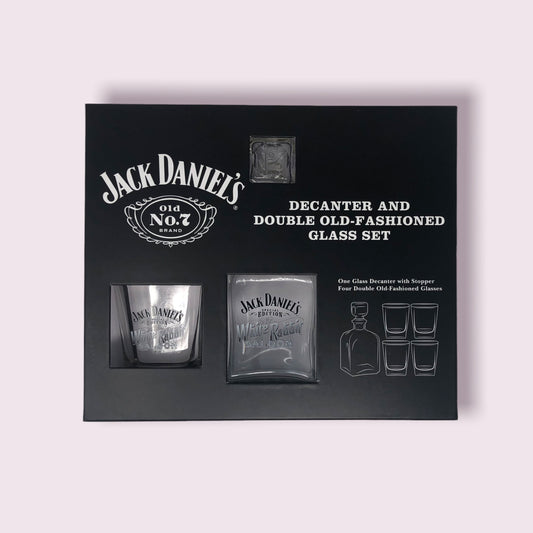 Jack Daniel's Decanter with White Rabbit Saloon Double Old-Fashioned Glass Set