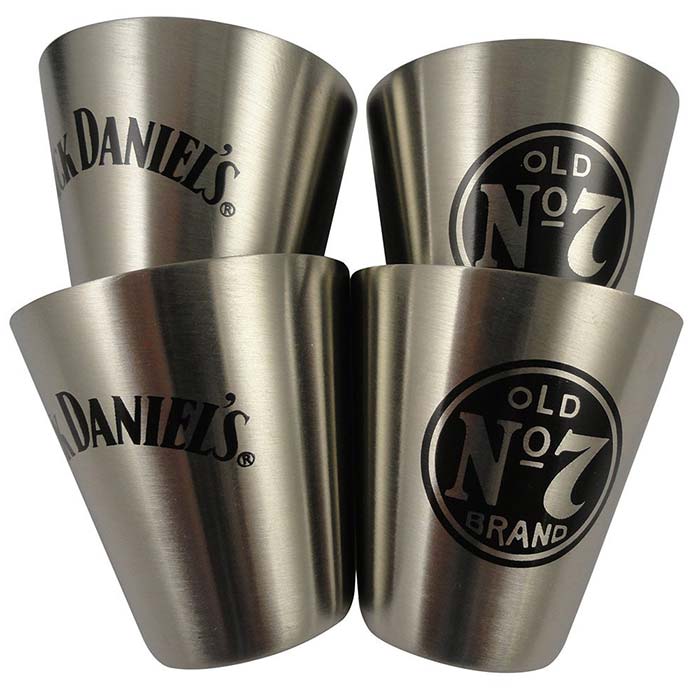 Jack Daniels Stainless Steel Shot Glass w/ Leather Storage Case Travel Set