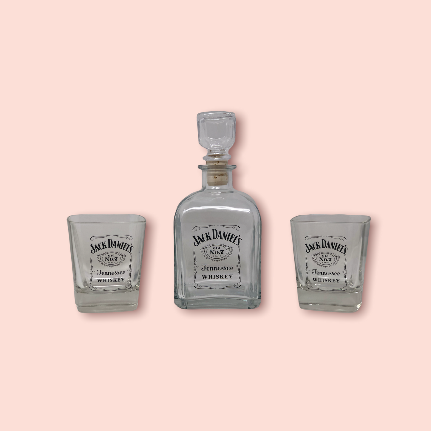 Jack Daniels Decanter & 2 DOF Glass Set with Gift Box - Black Label Logo - Officially Licensed