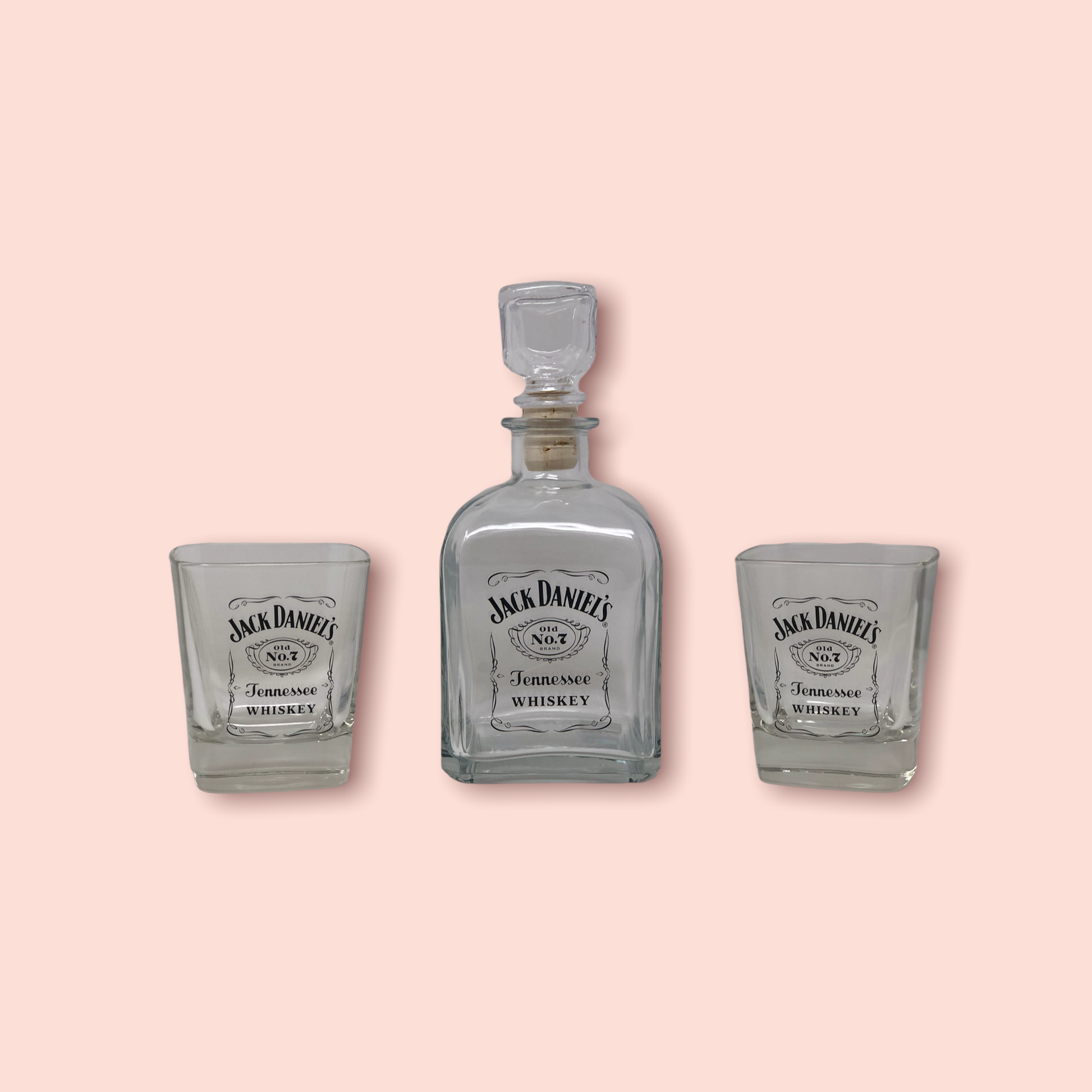 Jack Daniels Decanter & 2 DOF Glass Set with Gift Box - Black Label Logo - Officially Licensed
