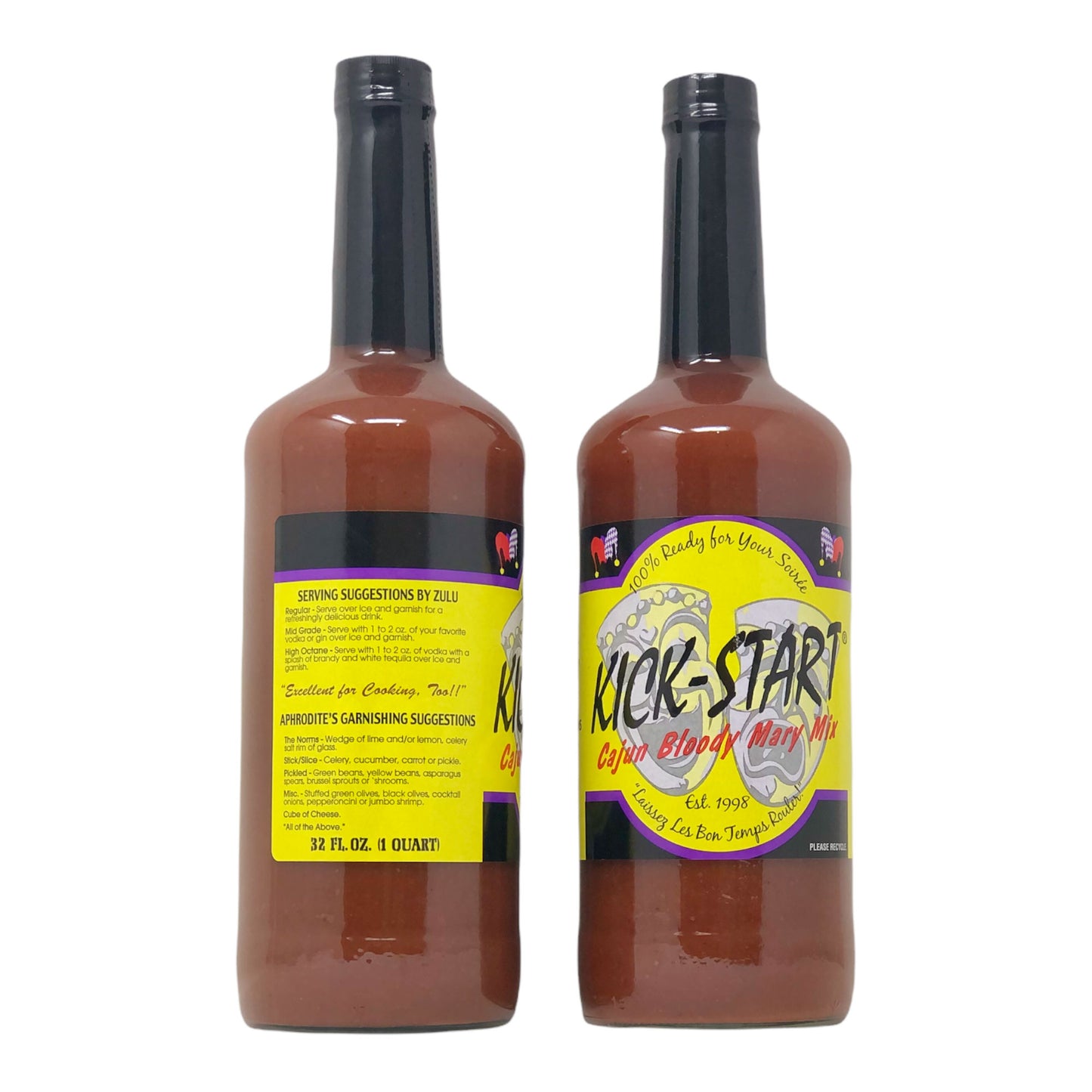 Kick Start Cajun Bloody Mary Mix (2 Pack, 32 fl oz each) bundled with complimentary 4-count Coasters