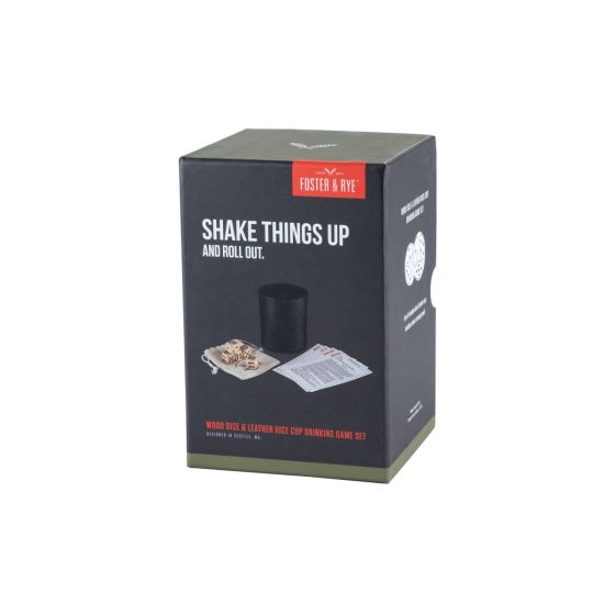 Wood Dice & Faux Leather Dice Cup Drinking Game Set by Foster & Rye
