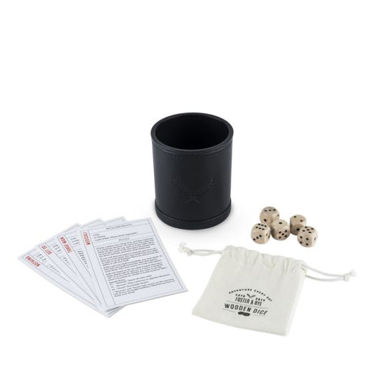 Wood Dice & Faux Leather Dice Cup Drinking Game Set by Foster & Rye